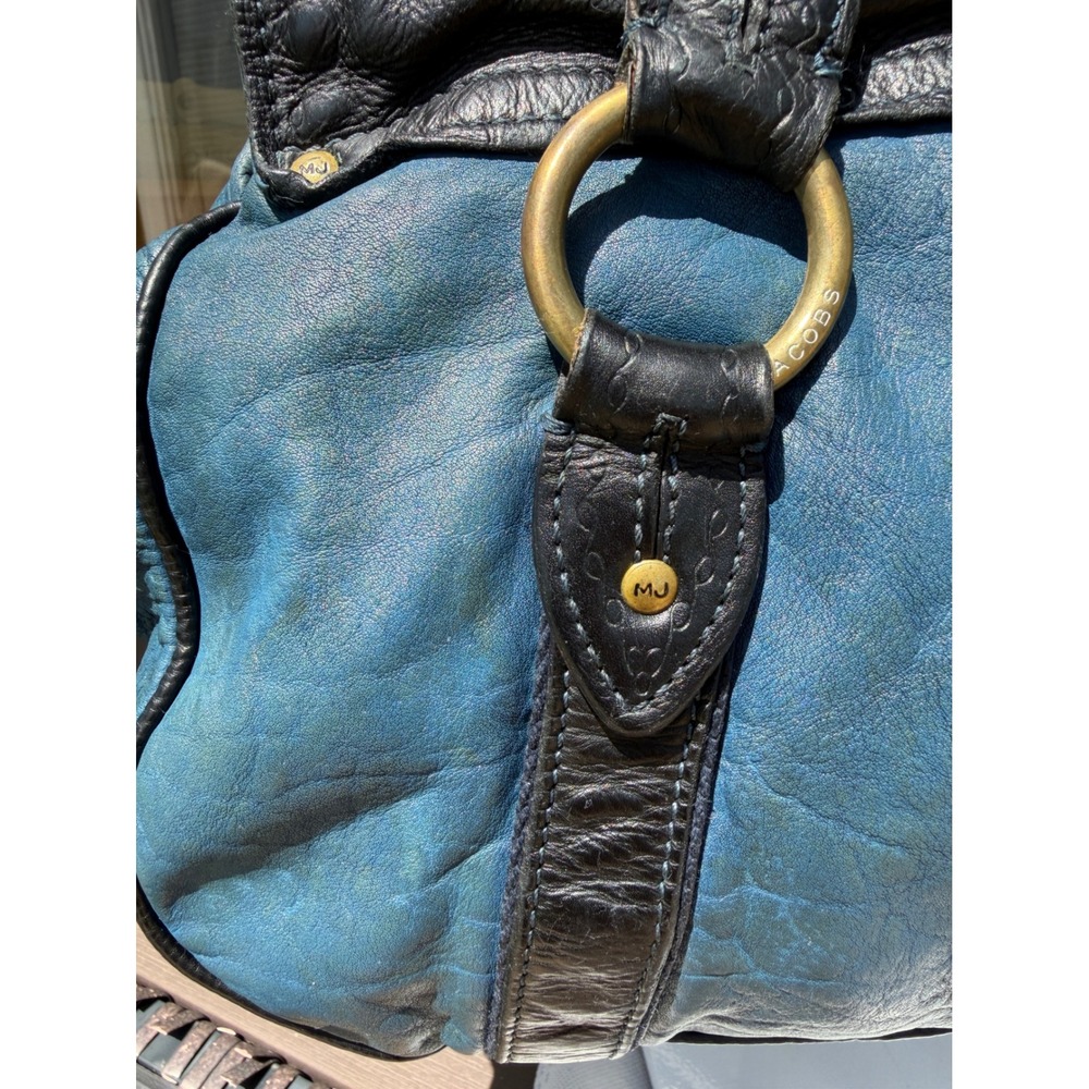 Marc Jacobs Rare Vintage Sasha Teal Black Leather Beaded Satchel Bag - Picture 16 of 16